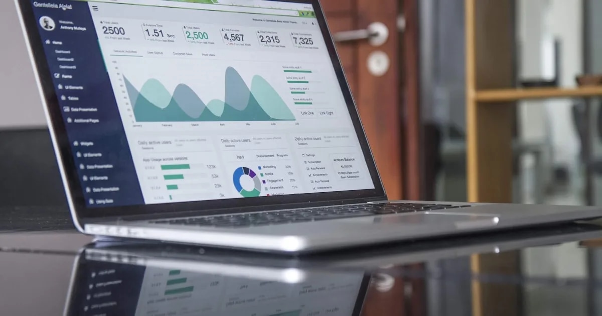 Laptop screen showing scattered marketing analytics charts, representing fragmented business data